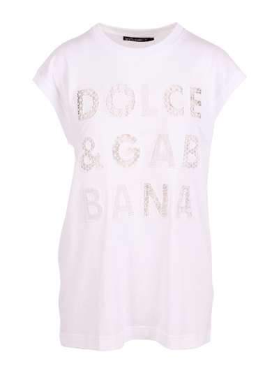 Dolce & Gabbana Embroidery Logo Detail Cotton T-shirt In White