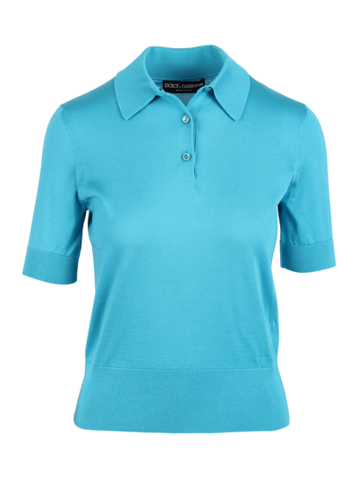 Dolce & Gabbana Buttoned Polo Shirt In Light Blue