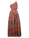 Zimmermann Tropicana Asymmetric Cutout Midi Dress In Coral Floral