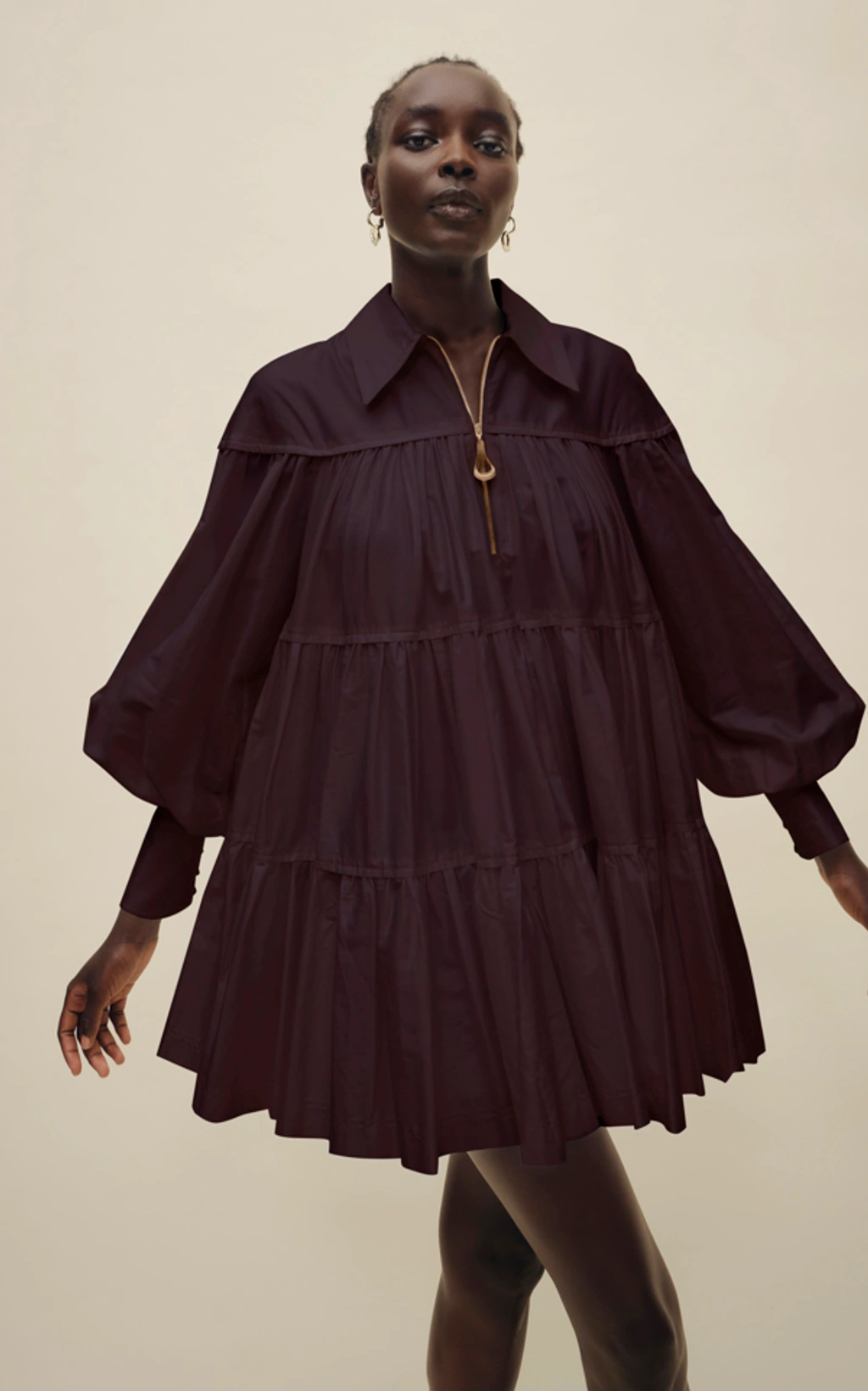 aje womens francis zip smock mini dress ivory Aje Women's Francis Zip Smock Mini Dress In Burgundy