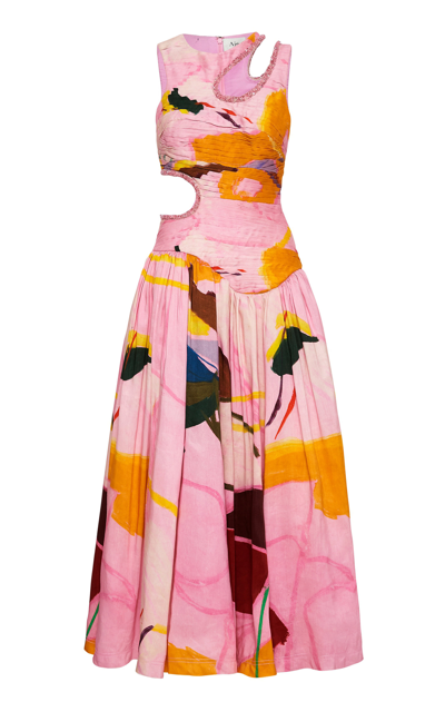 Aje Women's Jolie Cutout Linen-blend Midi Dress In Print