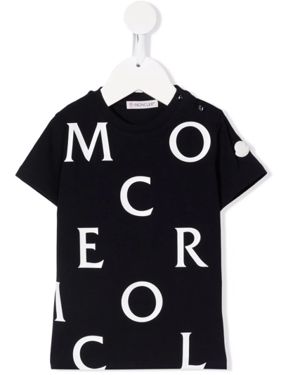 Moncler Babies' Cotton T-shirt With All-over Lettering In Blue