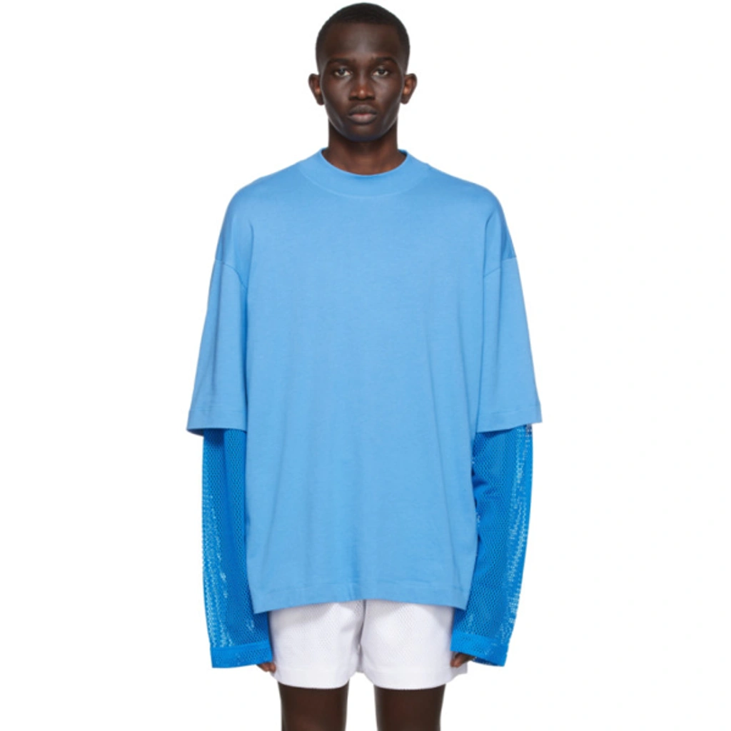 Dries Van Noten Blue Mesh Double Layer Long Sleeve T-shirt