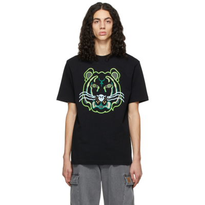Kenzo Graphic-tiger Head Print Short-sleeve T-shirt In Black,green