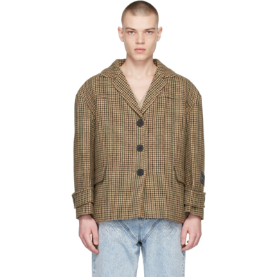 We11 Done Beige Oversized Plaid Blazer In Brown