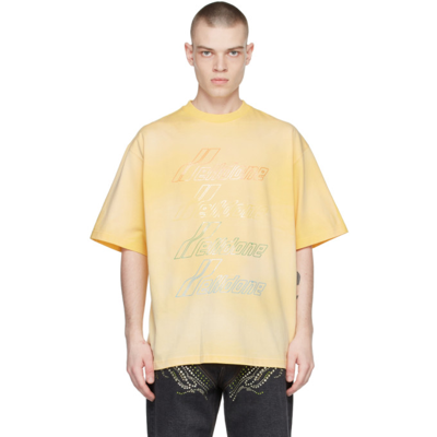 We11 Done Yellow Iridescent Logo Bleached T-shirt In Gelb