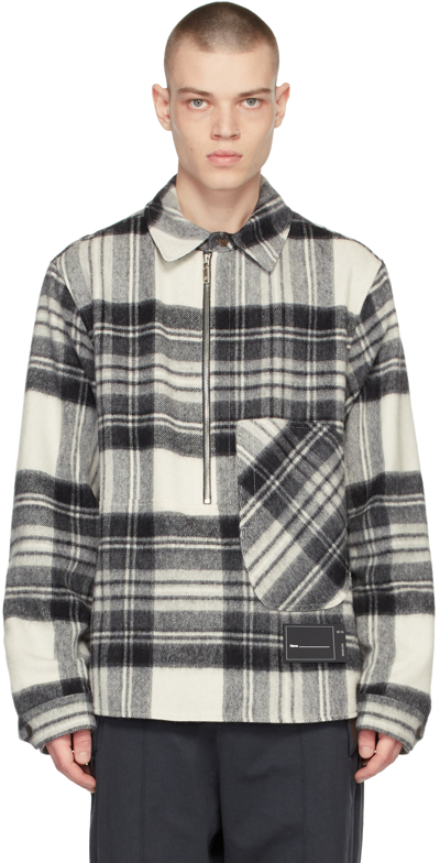 We11 Done Men's Check Anorak Wool Shirt In Grey
