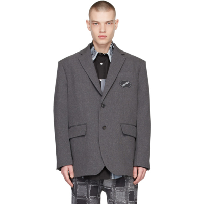 We11 Done Grey Oversized Blazer In Charcoal