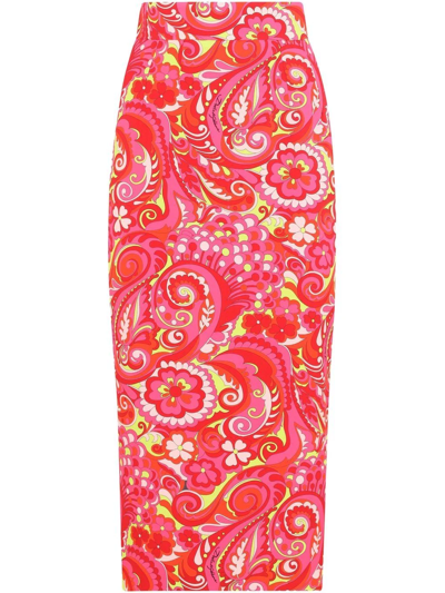 Dolce & Gabbana Printed Silk-blend Midi Skirt In Pink