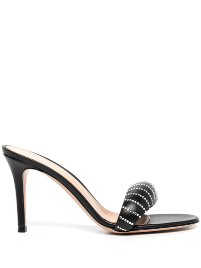 Gianvito Rossi Bijoux Crystal Puffy Slide Sandals In Black