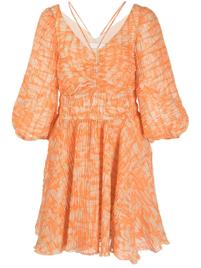 Jonathan Simkhai Lena Puff Sleeve Mini Dress - Atterley In Orange