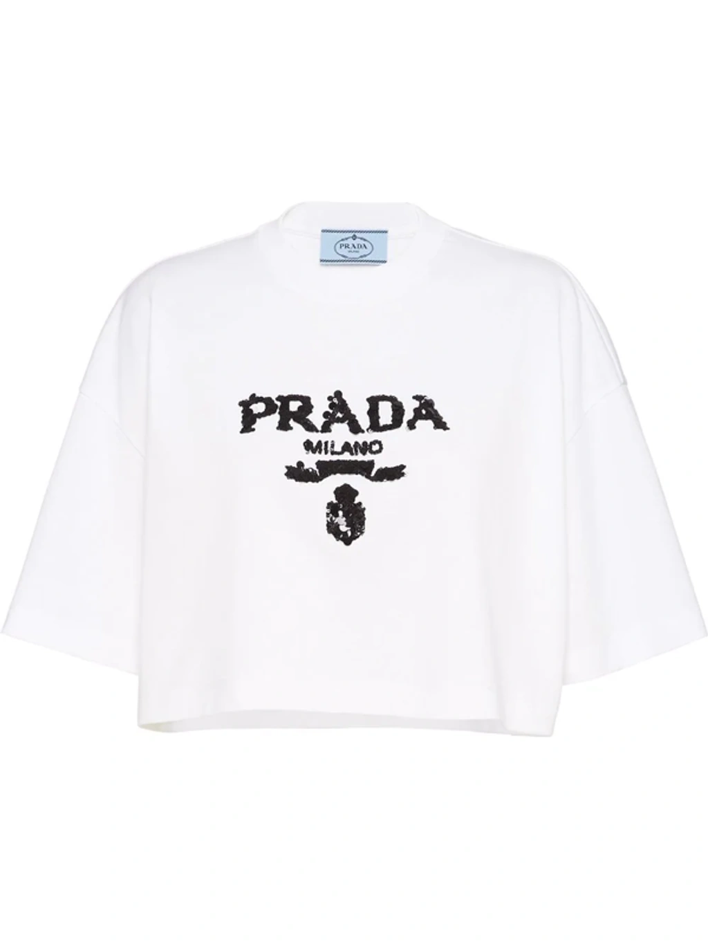 Prada Embroidered Logo Interlock Crop T-shirt In White | ModeSens