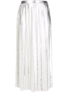 Valentino Metallic Pleated Midi Skirt In Silber