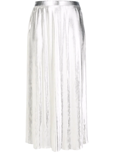 Valentino Metallic Pleated Midi Skirt In Silver