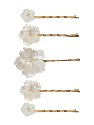 Jennifer Behr Zinnia Floral Bobby Pins, Set Of 5 In Mother Of Pearl