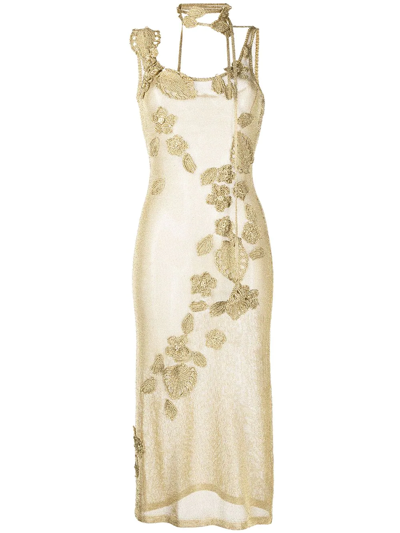 cult gaia gold dress with flowers Floral-appliqué Sheer Midi In Singles Day 2025
