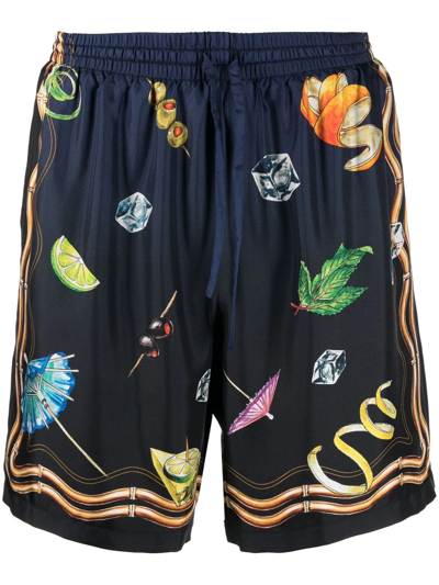Casablanca Blue Silk Printed Bermuda Shorts In Multi-color