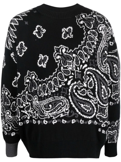 Sacai Bandana-jacquard Cotton Sweater In Black