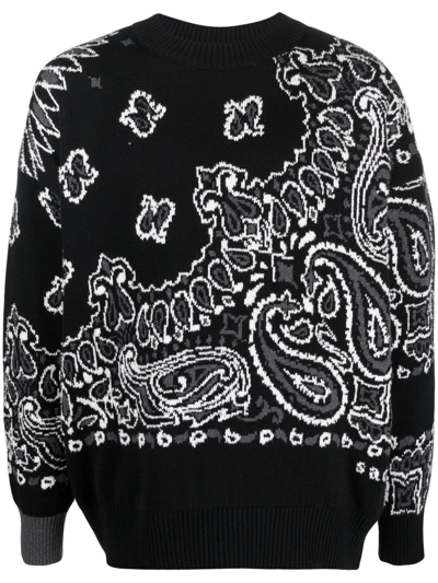 トップス sakai Bandana Jacquard Knit Pullover Sacai Bandana-jacquard Cotton Sweater In Black | ModeSens