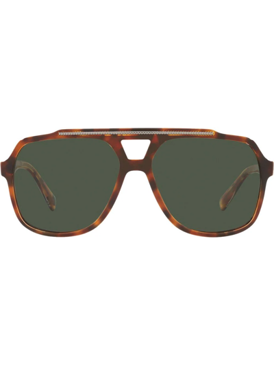 Dolce & Gabbana Dg4388 Pilot-frame Sunglasses In Marron_havana_dark_green_polar