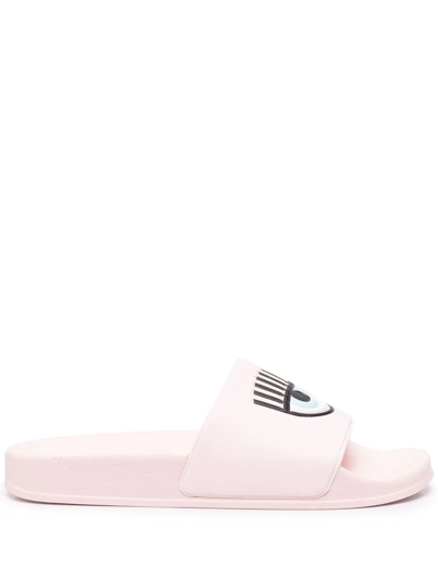 Chiara Ferragni Embossed-eye Motif Flat Slides In Pink