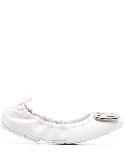 Hogan H511 Flat Ballerina In Patent Leather In White