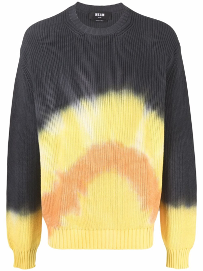 Msgm Tie-dye Print Cotton Sweater In Blue