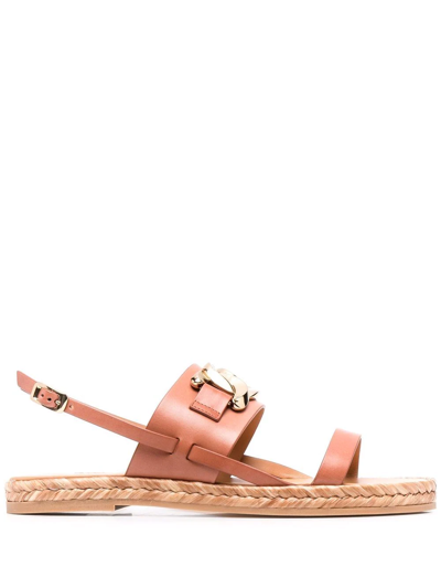 Tod's Chain-link Slingback Sandals In Tan