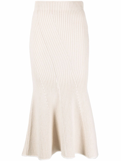 Moncler Genius 2 Moncler 1952 Knitted Midi Skirt In Neutrals