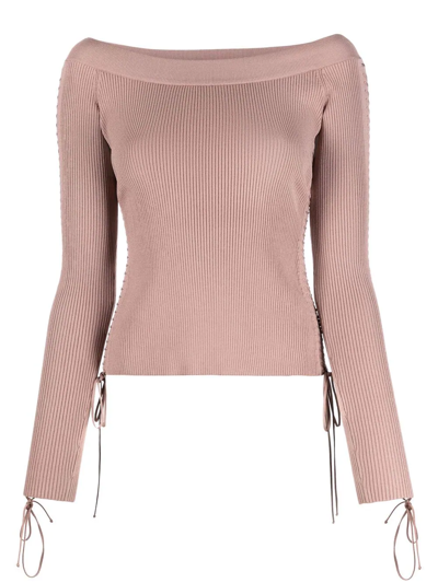 Dolce & Gabbana Lace-detail Knitted Wide-neck Top In Rosa