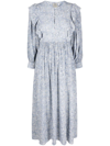 Baum Und Pferdgarten Alona Gathered Floral-print Crepon Midi Dress In Blau