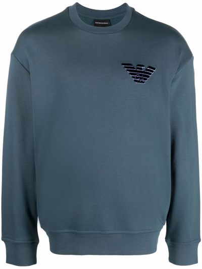 Emporio Armani Logo Crew-neck Sweatshirt In Blau