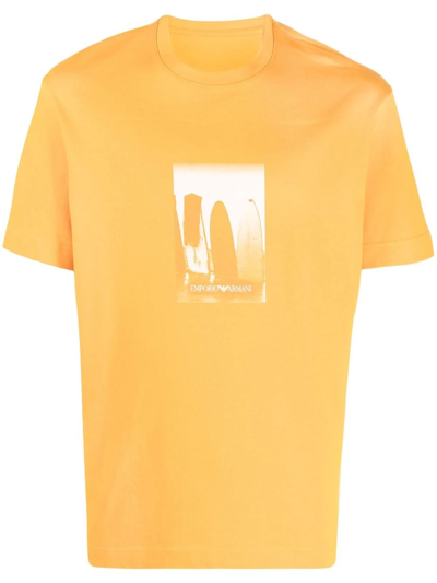 Emporio Armani Logo Crew-neck T-shirt In Orange