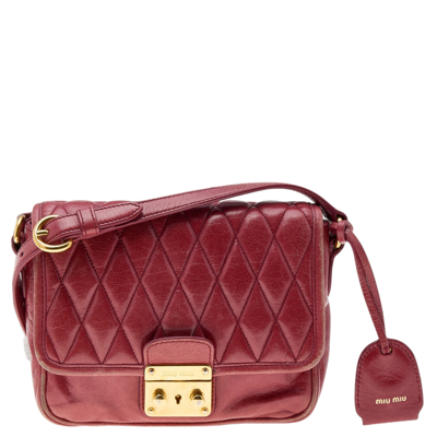 Pre-owned Miu Miu Red Quilted Leather Pushlock Flap Shoulder Bag