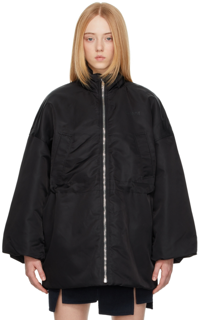 Ganni Oversized Recycled-polyamide Jacket In Black