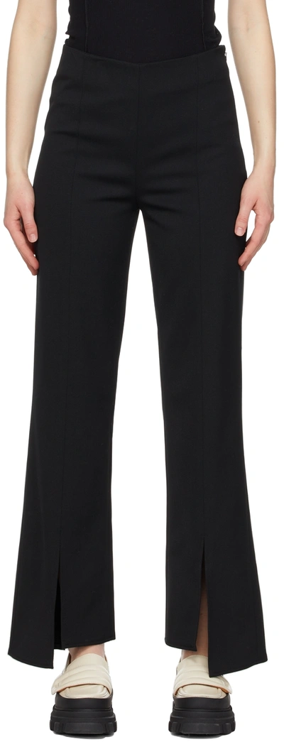 Ganni Split-cuff Wool Blend Twill Pants In Black