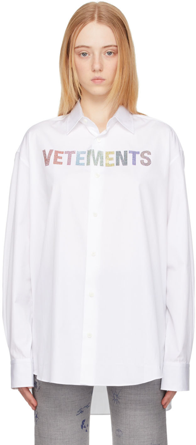 Vetements White Crystal Logo Shirt