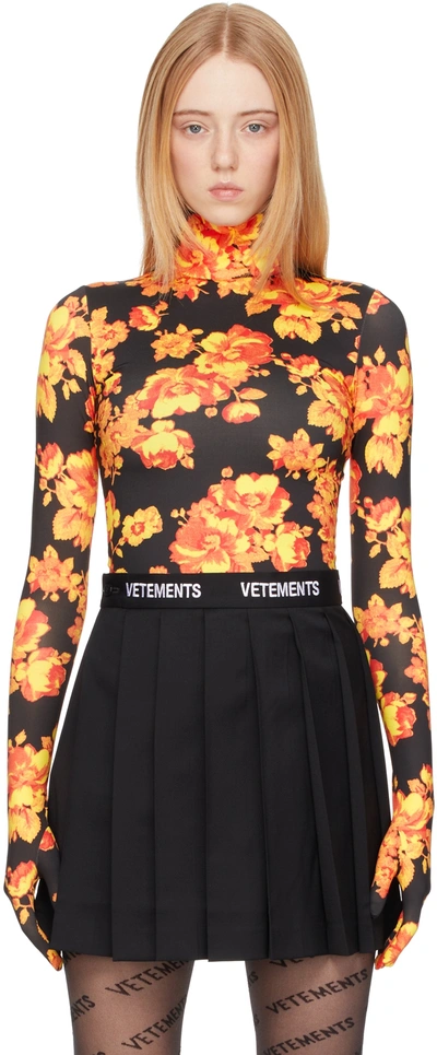 Vetements Gloved Floral-print Jersey High-neck Top In Black
