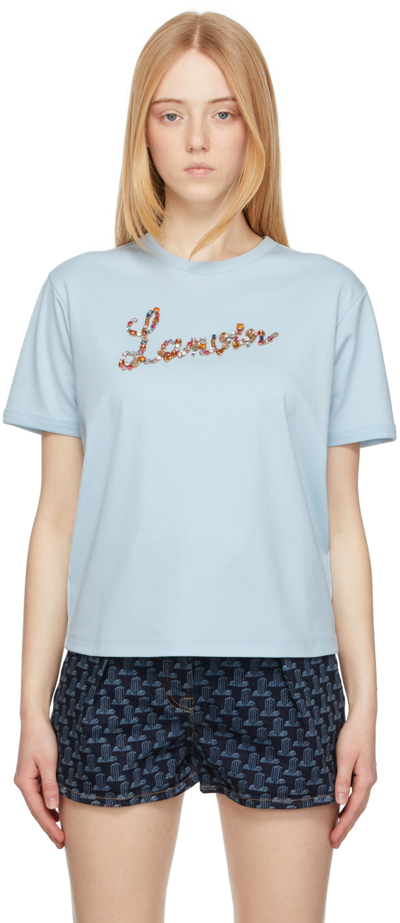 Lanvin Crystal Logo Cotton T-shirt In Light Blue