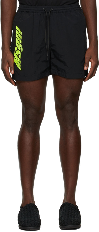 Msgm Black Bermuda Shorts In Multi-colored