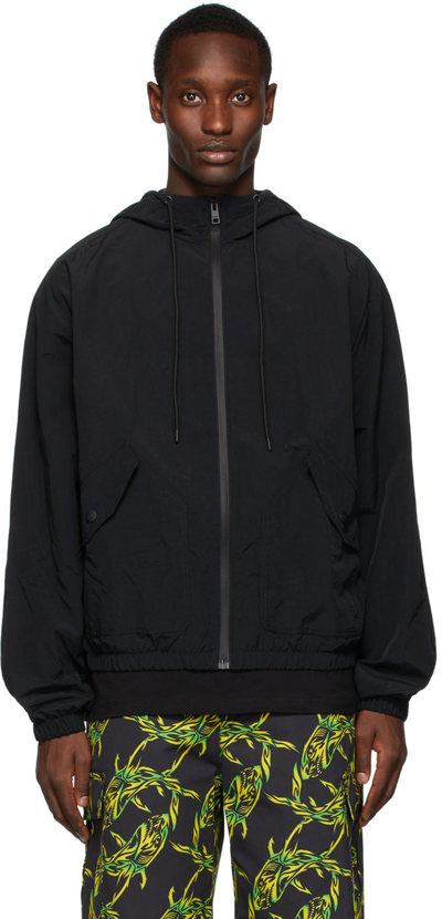 Msgm Logo-print Zip-up Hooded Jacket In 99 Black