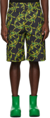 Msgm Shark Chain-print Bermuda Shorts In 99 Black/green