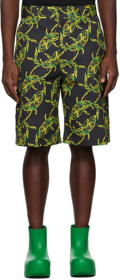 MSGM BLACK & GREEN BERMUDA SHORTS