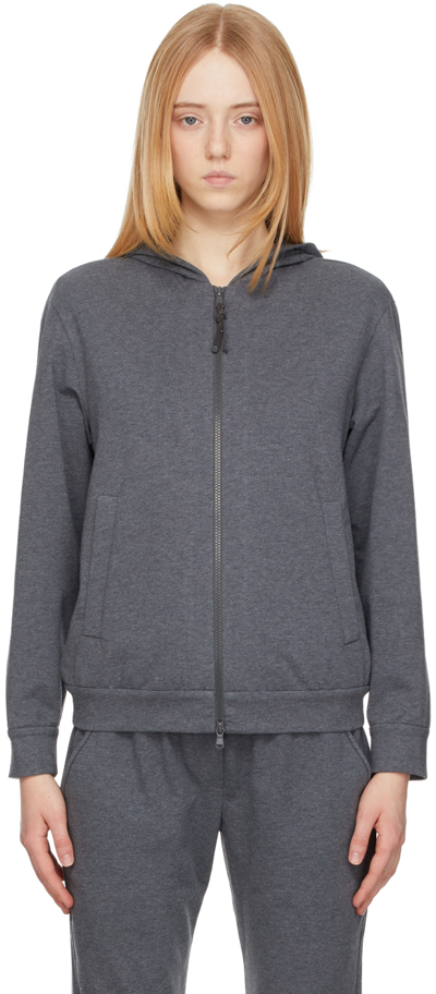 Brunello Cucinelli Grey Jersey Zip-up Hoodie In Cv563 Grigio Scuro+u