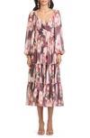Sachin & Babi Jamie Ikat Floral Print Midi Dress In Grape In Grape Ikat Floral