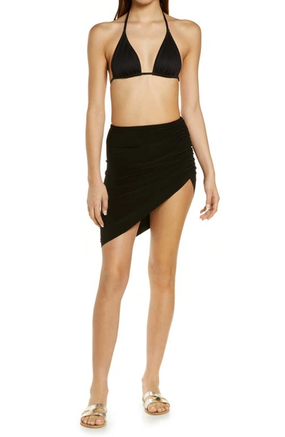 Norma Kamali Side Drape Stretch-jersey Mini Skirt In Black