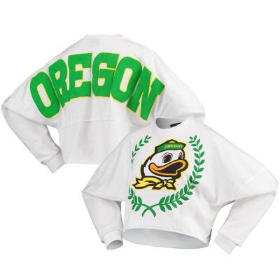 Spirit Jersey White Oregon Ducks Laurels Crop Long Sleeve T-shirt