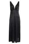 Natori Aphrodite Slinky Knit Nightgown In Black W/ Ivory Lace