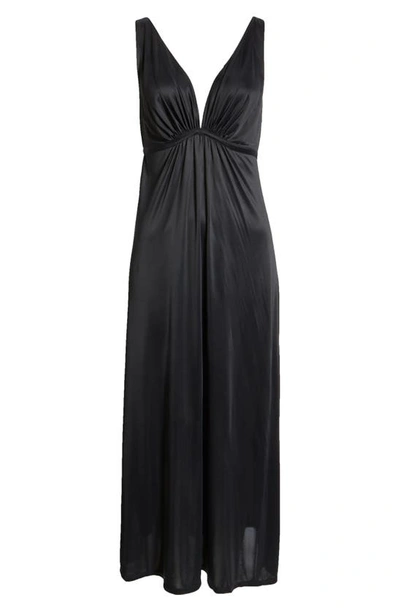 Natori Aphrodite Slinky Knit Nightgown In Black Ivory
