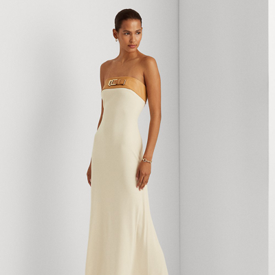 Ralph Lauren Buckle-trim Strapless Jersey Gown In Pistachio Shell